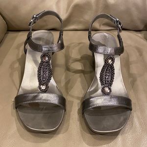 Beautiful Bandolino Pewter Bejeweled Sandals